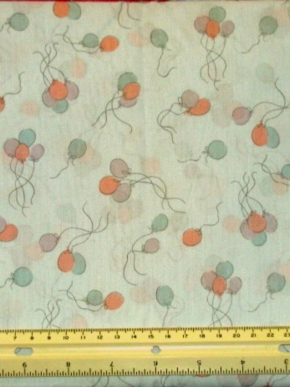 PEACH GREY & GREEN Balloons on Pale Green Cotton Quilt Fabric 2 yds x 45" wide
